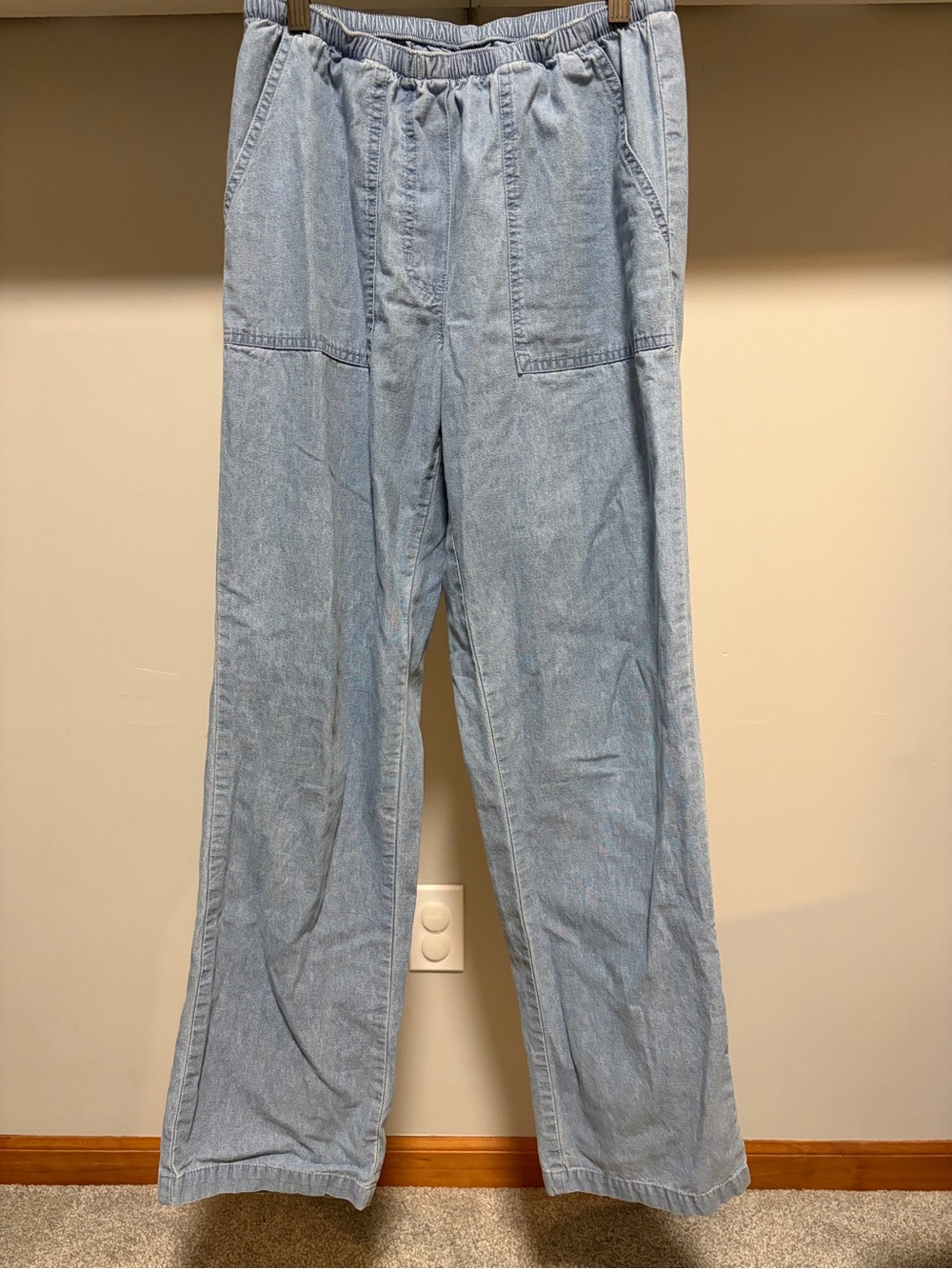L.L.Bean Light Blue Chambray Cotton Lightweight Pull-on Pants Classic Fit